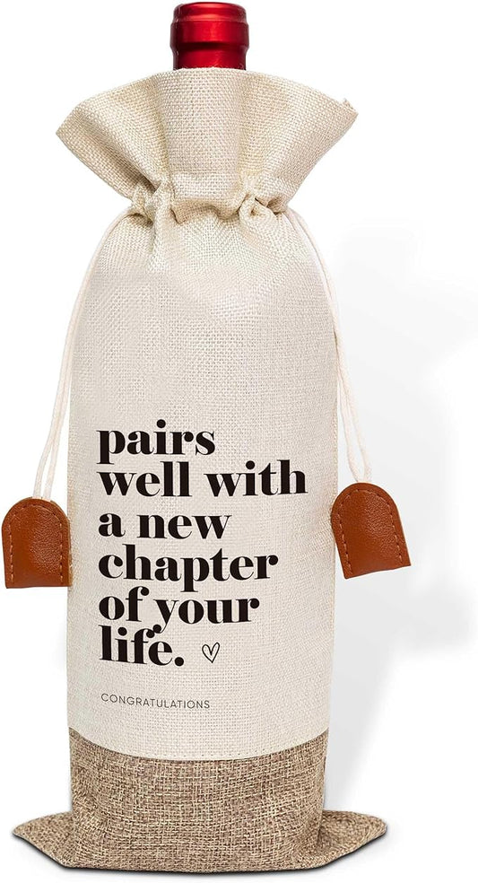 New Chapter Gifts Wine Bag, New Job Wine Champagne Bag, Cotton Linen Wine Gift Bag With Drawstring, Retirement, New Beginning Gifts For Leaving Coworker, Going Away Work Friend-16