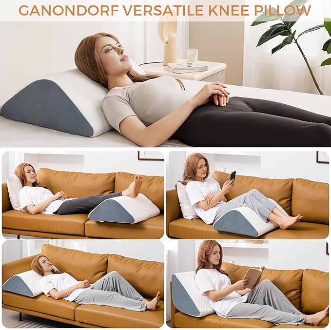 Knee Wedge Pillow 8'' for Post-Surgery Recovery - Leg Elevation Support for Sleep Position, Alleviating Lower Back & Hip Pain Enhancing Circulation in Ankles Legs Triangle Pillow with Removable Cover