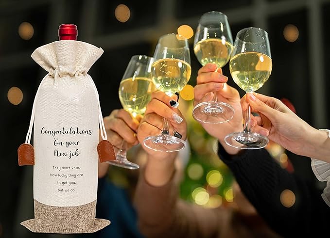 New Job Gifts Wine Bag, New Job Wine Champagne Bag, Cotton Linen Wine Gift Bag With Drawstring, Retirement, New Beginning Gifts For Leaving Coworker, Going Away Work Friend-39