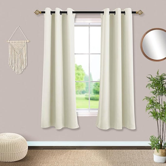 Mrs.Naturall 72 Inches Long Curtains for Bedroom Living Room,Grommet Room Darkening Blackout Curtains 72 Inch Length,Cream Beige