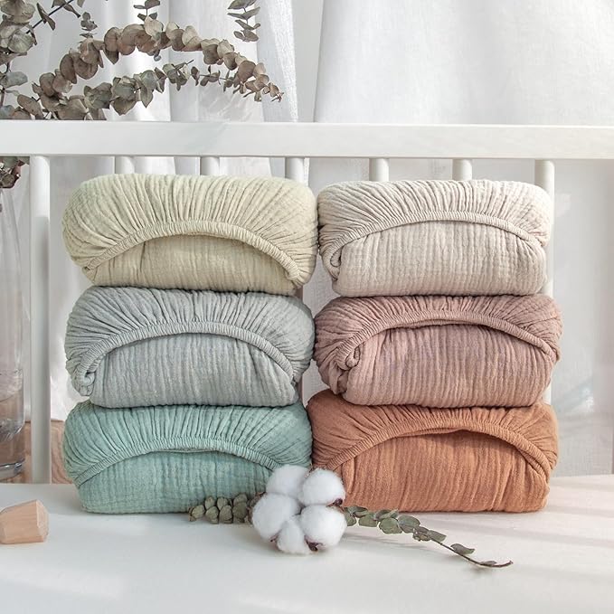 Lulumoon Muslin Mini Crib Sheets - Pack n Play Sheets Fitted for Baby - 24"x 38" Brown