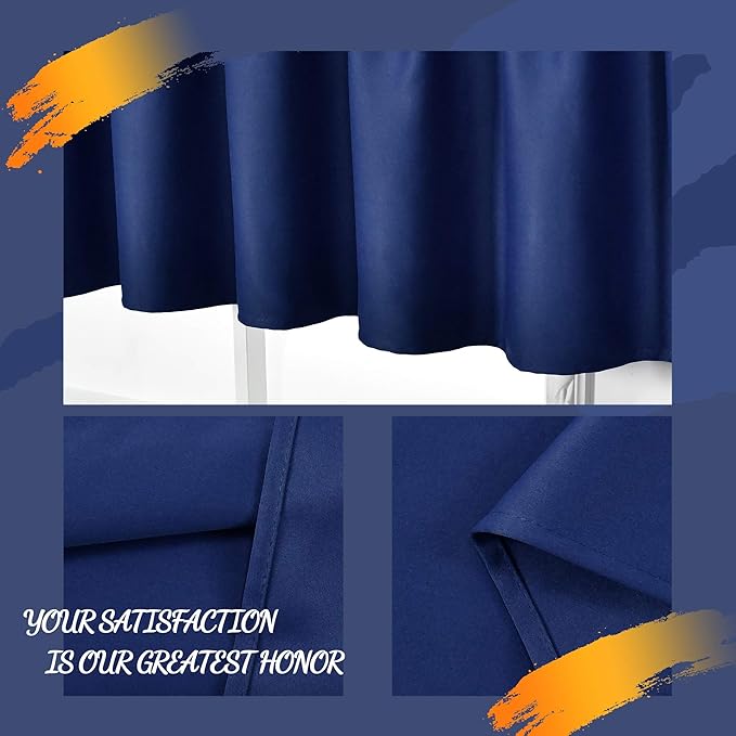 Navy Valance for Windows 60x18 Inch Solid Thermal Insulated Blackout Rod Pocket Kitchen Short Curtain Toppers Valance for Bathroom Living Room 1 Panel