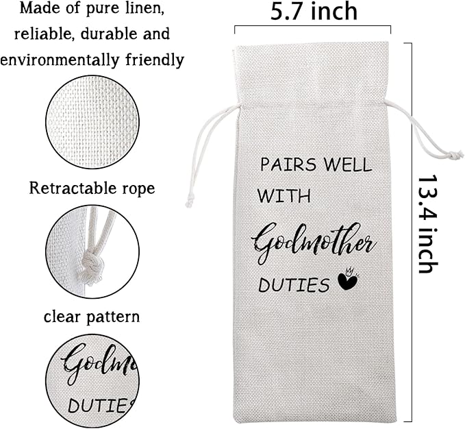 Pairs Well with Godmother Duties Godmother Wine Bag Mother Day Gift Godmother Gift Baptism Gift Wine Bags Godmother Proposal Gifts Christening Gift for Godmother