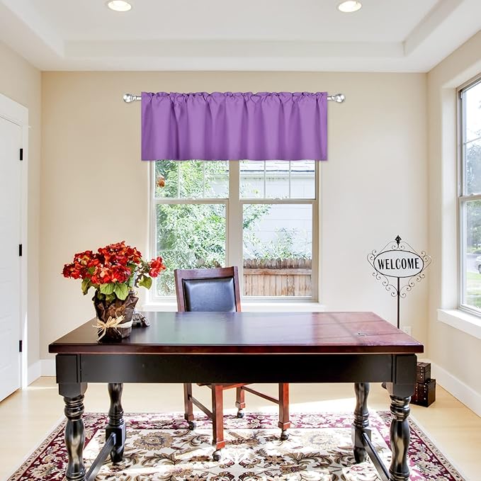 Light Purple Valance for Windows 72x18 Inch Solid Thermal Insulated Blackout Rod Pocket Kitchen Short Curtain Toppers Valance for Bathroom Living Room, Lilac Lavender