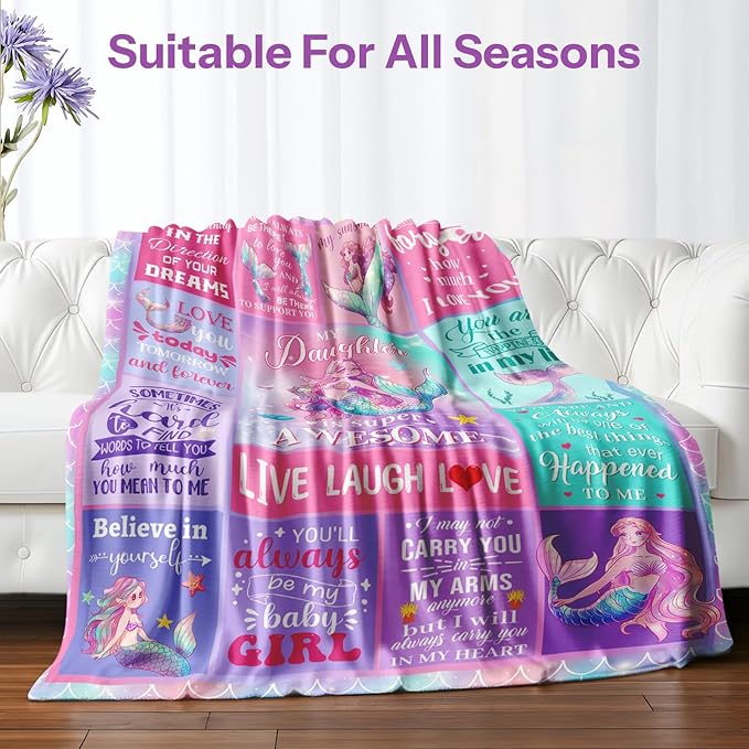 Little Mermaid Blanket, Mermaid Gifts for Girls, Birthday Gifts for Girls, Mermaid Blanket, Girl Birthday Gift Ideas Mermaid Birthday Decorations Blanket 50x60 in