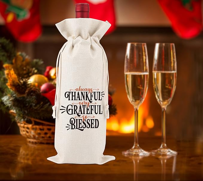 Grateful Wine Bag,Thank You Friend for the Gift,Party Thank You Favor,Family Holiday Gifts,Thank You Gifts for Colleagues,Employee,Family,Women,Social Workers,Bosses,1 Drawstring Gift Wine Bag,Q28