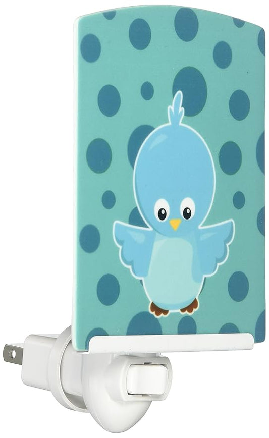 Caroline's Treasures BB7013CNL Bird on Blue Polkadots Ceramic Night Light Compact, UL-Certified, Ideal for Bedroom, Bathroom, Nursery, Hallway, Kitchen, 6x4x3, Multicolor