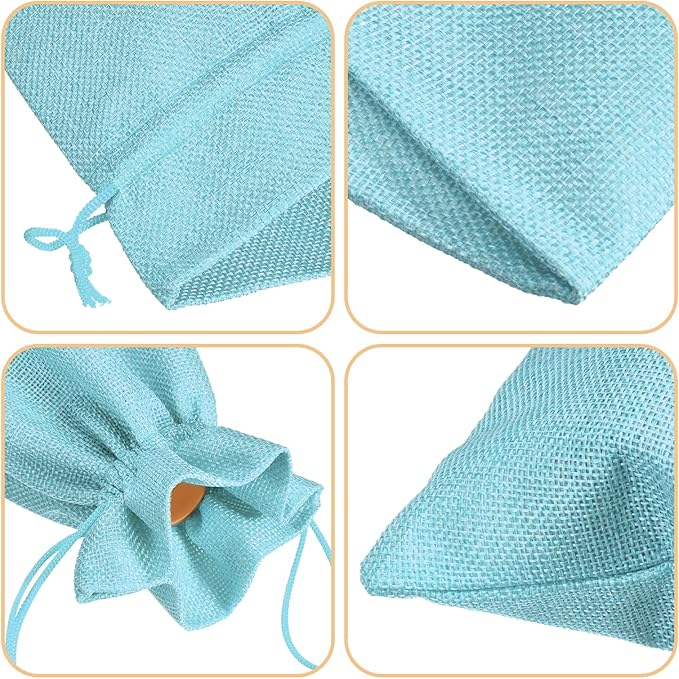uxcell Burlap Wine Bags with Drawstrings, 12Pcs Wine Gift Bags Reusable Wine Bottle Bags with Ropes and Tags for Wedding, Birthday, Travel (14 x 6.3 In, Light Blue)