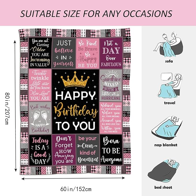 Birthday Gifts for Women/Girls/Her, Happy Birthday Decorations Blanket 60"X80", Gifts for Women Birthday Unique, Birthday Gifts for Mom/Daughter/Friend/Sisters, Women Birthday Gift Ideas