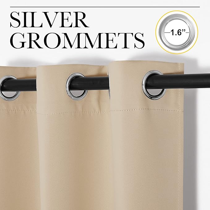 NICETOWN Room Darkening Grommet Panels - Baby Room Curtains 90 inches Long, Privacy Draperies (42 inches Width, Biscotti Beige, 1 Pair)