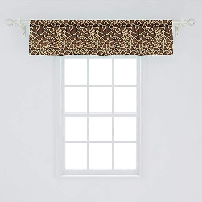 Ambesonne Zambia Window Valance, Giraffe Skin Pattern Wildlife Symbolic Zoo Hippie Style Picture, Curtain Valance for Kitchen Bedroom Decor with Rod Pocket, 42" x 12", Redwood Pale Yellow