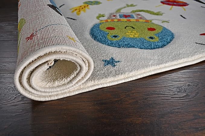 KC Cubs Boy & Girl Modern Decor Multicolor Area Rug and Carpet Collection for Kids, Toddlers and Baby Nursery, Animal Friends in Outer Space