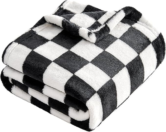 Checkered Baby Blanket Fleece Baby Blankets for Boys Girls, Ultra Soft Cozy Fluffy Infant Toddler Newborn Receiving Blankets for Crib Stroller, 30''x40'', Black