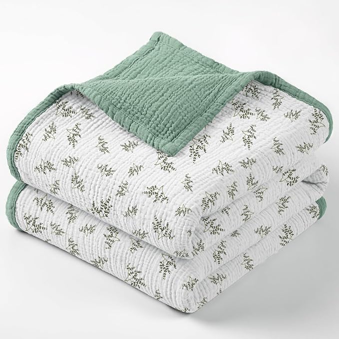 Lulu moon Muslin Quilt Blanket, Crib Blanket for Baby and Toddler,47x47 Inches(Lotusleaf Tree)