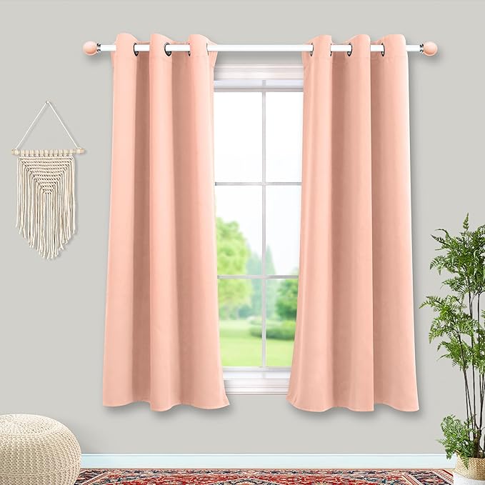 Mrs.Naturall Pink Kitchen Curtains,Blackout Short Length Window Curtains for Bedroom Blush Pink Bathroom Decor,45 Inch Long