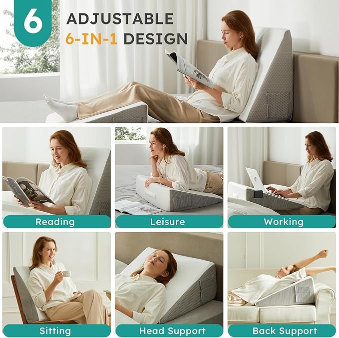 Wedge Pillow with Extra WashableReplaceable Cover, 8 inch Elevated Support Bed Wedge Pillow, Triangle Pillow Wedge for Sleeping Acid Reflux, Post Surgery, Sleep Apnea,Gerd, Memory Foam