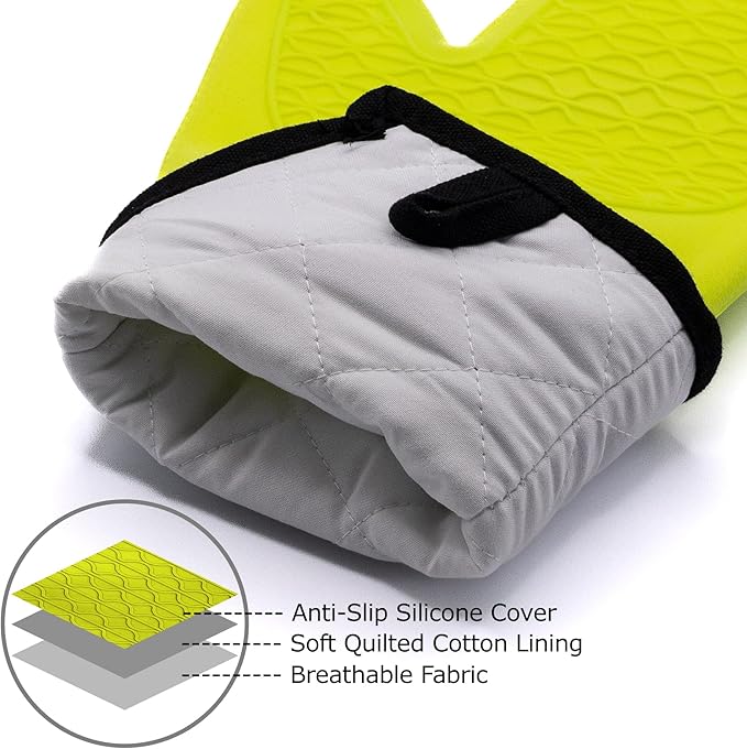 Extra Long Oven Mitts and Pot Holder Set for Ultimate Kitchen- hot Pads and Oven Mitts- Heavy Duty- Silicone Heat Resistant Oven Mitts and Pot Holder Set (Green)