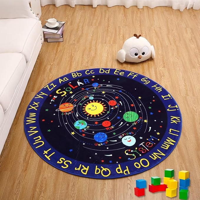 Kids Rug 4x4 Play Mats for Babies and Toddlers Kids Room Rug Play Mat for Children Toddlers,Circle Rug Kids Classroom Playroom Play Rug Round Rug Alphabet Nursery Area Rug
