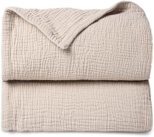 Lulu moon Muslin Quilt Blanket, Crib Blanket for Baby and Toddler,47x47 Inches(Ivory)