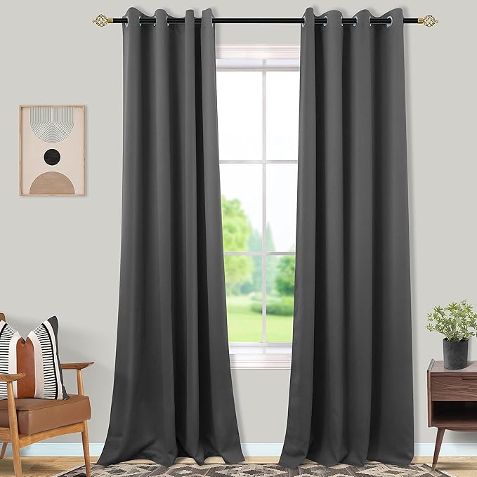 Mrs.Naturall Ceiling to Floor Length Curtains 96 Inches Long,Blackout Room Darkening Thermal 8 FT Foot 8FT Curtains for Living Room Bedroom 96 Inch Length 2 Panel Set,Dark Grey