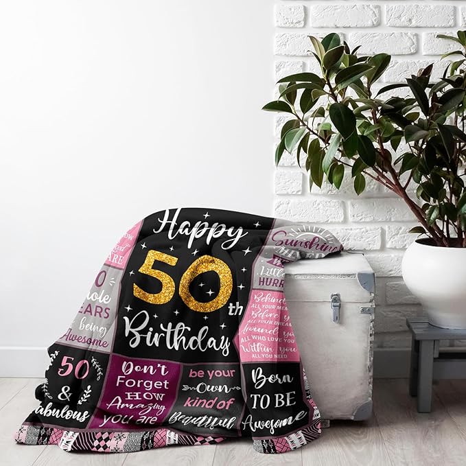 50th Birthday Gifts for Women, 50th Birthday Gift Blanket 50"X60", 50 Year Old Gifts for Women, 50th Birthday Gifts for Her, 50th Birthday Decorations, 50 Years Old Birthday Gifts for Woman