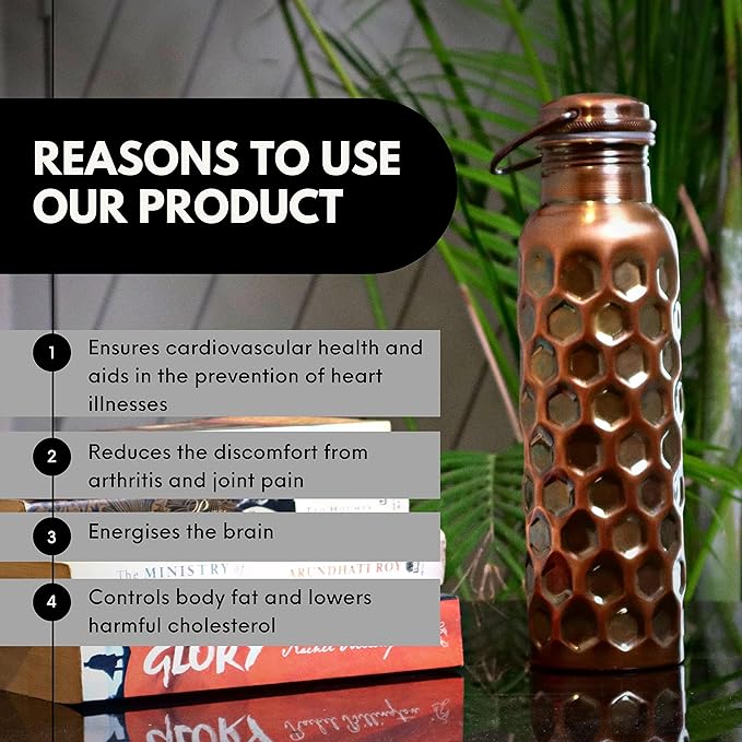 Craft Trade Copper Ayurveda Copper Water Bottle for Drinking 32oz Antique Black Diamond Pure Copper Water Bottle Travel Water Bottle for Gym, Office, Hiking, Outdoor – Ayurvedic Hammered Water Vessel