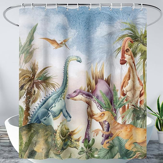 AILONEN Dinosaur Shower Curtain 60" W*72" H for Bathroom,3D Tropical Dinosaur Bathroom Shower,Cartoon Dinosaur Boys Bath Curtain Polyester Waterproof Shower Curtain with 12 Hooks