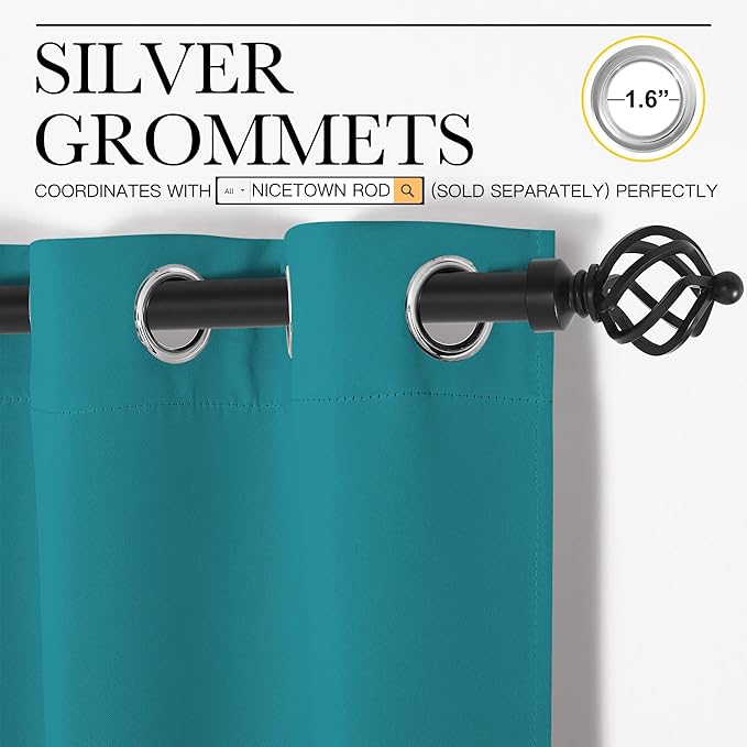 NICETOWN Room Darkening Curtains 108 inch Length 2 Panels, Peacock Teal, 2 Pieces, W55, Thermal Insulated Grommet Blackout Curtains for Modern Casual Elegant Bedroom Kids Room Theme Decoration