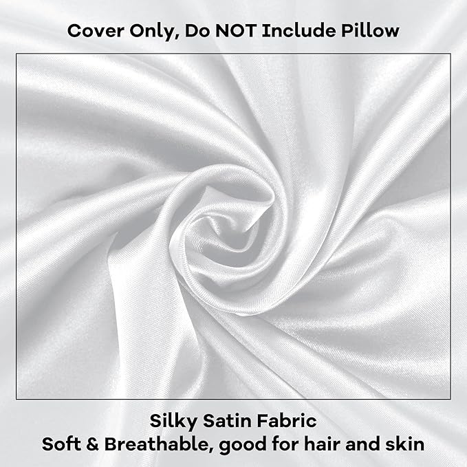 HOMBYS Satin Bed Wedge Pillow Cover Silky & Smooth Wedge Pillowcase 1 Pack 24x24x12, Soft & Breathable, Removable & Machine Washable-Zipper Design (Pillow Not Include),White