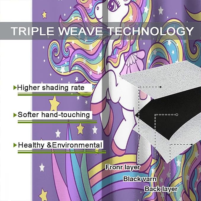 Unicorn Curtains Fantasy Star Moon Cartoon Theme Curtains Cute White Unicorn Rainbow Design Printed Curtains Boys Girls Room Curtains 72x63 Inch 2 Panels