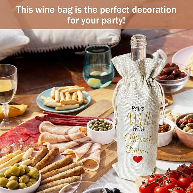 bxtala Officiant Gifts for Wedding Day Wine Gift Bags, Officiant Gifts from Bride Groom, 1pcs Well with Officiant Reusable Burlap Wine Gifts Bags for Wine Bottles, Wedding Engagement Party Favor -10