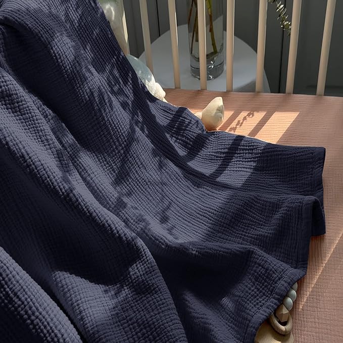 Lulu moon Muslin Quilt Blanket, Crib Blanket for Baby and Toddler,47x47 Inches(Blue)