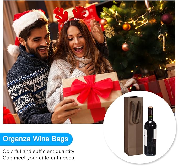 uxcell Wine Bags, 24pcs Brown 4 x 4 x 14 In Wine Gift Bags with Handles Paper Wine Tote Bag for Wedding Birthday Christmas Party Supplies