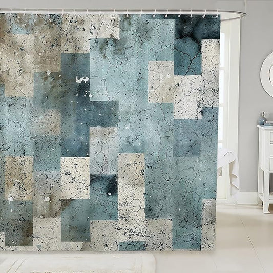 Feelyou Geometric Bath Curtain Geometry Shower Curtain Square Bathroom Shower Curtain Set Kids Toddler Boys Girls Stripe Line Kids Bathroom Accessories 72"x78"