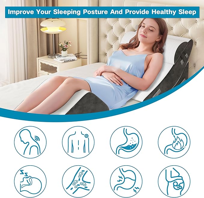 Orthopedic Bed Wedge Pillow Set, 4Pcs Wedge Pillow for Sleeping, Adjustable Incline Elevated Memory Foam Wedge Pillow for Post Surgery, Snoring, Back, Leg Pain, Acid Reflux Relief