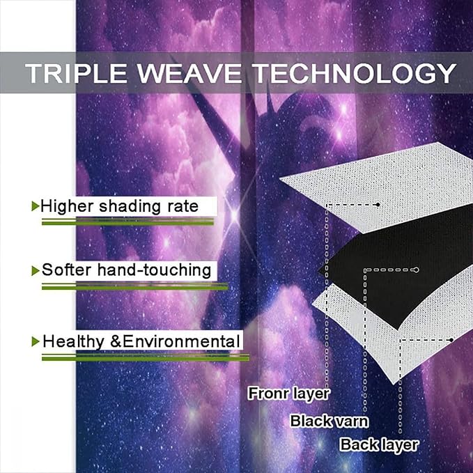 Unicorn Curtains Children's Cartoon Starry Sky Theme Unicorn Pattern Curtains Star Galaxy Boys Girls Room Blackout Curtains 84x84 Inch 2 Panels