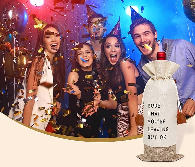 Coworker Leaving Gifts Wine Bag, New Job Wine Champagne Bag, Cotton Linen Wine Gift Bag With Drawstring, Retirement, New Beginning Gifts For Leaving Coworker, Going Away Work Friend-11