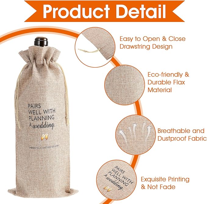 Wedding Wine Bag, Engagement Gifts Wine Bag, Bridal Shower Gifts for Newlyweds Cotton Linen Wine Bag With Drawstring Ideas Wine Bottle Bag for Wedding Planner Couples Bachelorette Party