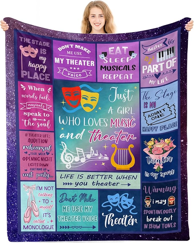Theater Gifts, Gifts for Theater Lovers, Theater Gifts Blanket for Girls, Birthday Gifts for Broadway Theater Lovers, Musical Theater Gifts, 50" x 60" Throw Blanket