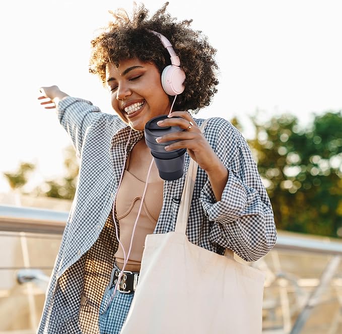 HYDRATE Collapsible Cups for Traveling - 13.5oz Black Reusable Cup, Microwave & Dishwasher Safe - Enjoy Hot or Cold Beverages Anywhere, Anytime with this Convenient, Travel Coffee or Tea Mug with Lid