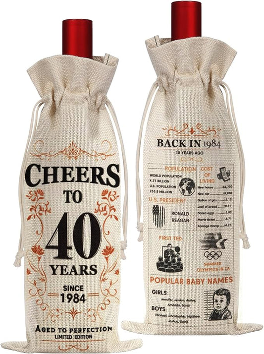 SpringWhisper 40th Birthday Gifts for Women Men Back in 1984 Birthday Gift 40 Years Old Gift Birthday Decoration Wine Bag Gift for Her Him Wine Gift Bag 40th Turning 40