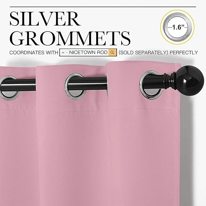 NICETOWN Room Darkening Curtains 63" Long Set of 2 for Bedroom, Rouge Pink Nursery Essential Thermal Insulated Solid Grommet Top Blackout Curtains/Drapes (1 Pair, 42 inches Wide)