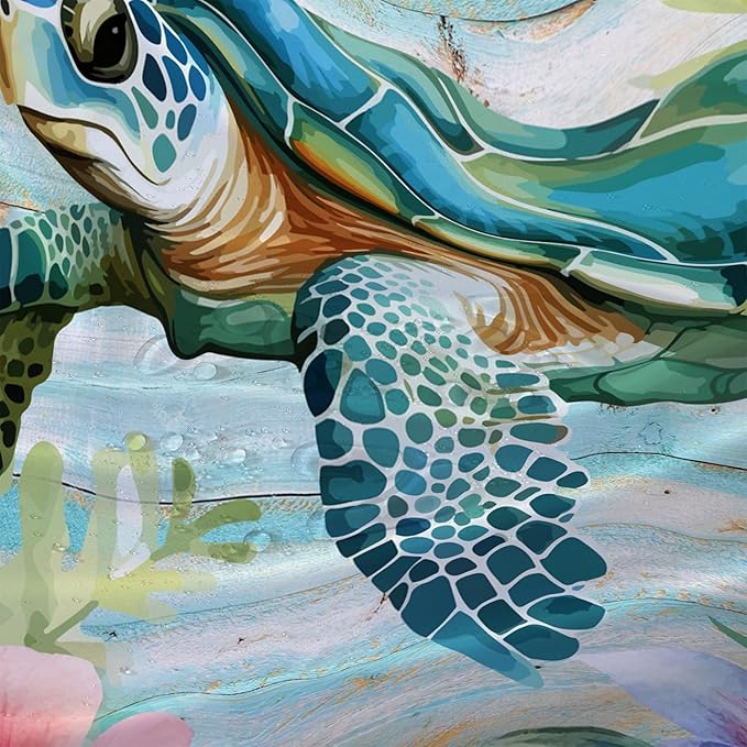 AILONEN Cute Sea Turtle Shower Curtain,Cartoon Beautiful Turtle with Flowers Shower Curtain Set for Bathroom,Ocean Animal Waterproof Fabric Shower Curtain with Hooks,60" W*72" H
