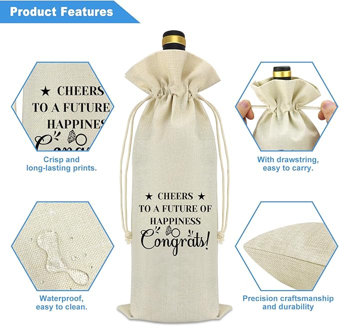 Engagement Gifts for Him Her Wedding Congratulations Gifts Engaged Wine Bag Newly-Engaged Gifts Engagement Gifts for Couples Mr and Mrs Gift Bridal Shower Gift Reusable Burlap Wine Bottle Bag Cover
