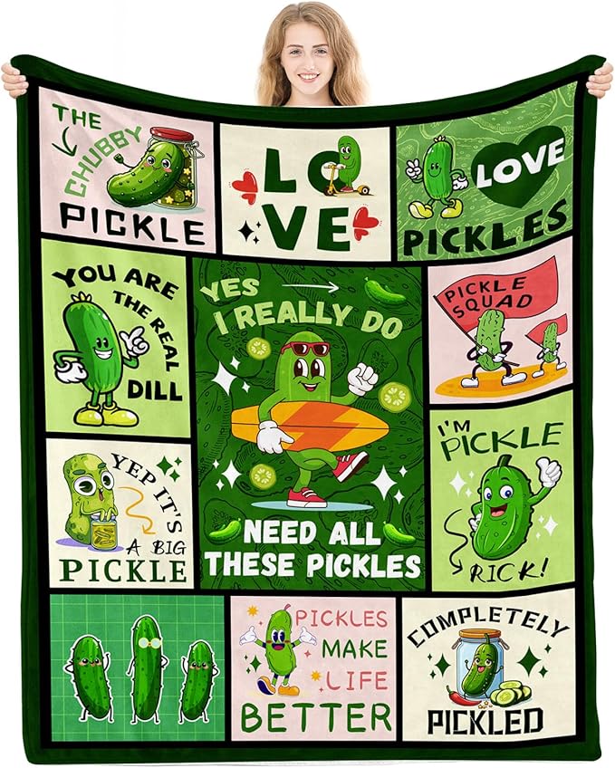 Pickle Gifts for Pickle Lovers, Pickle Lover Gifts, Pickle Blanket for Pickle Lovers, Pickle Themed Gifts, Funny Pickle Gifts Blanket on Birthday Christmas 50x60 in