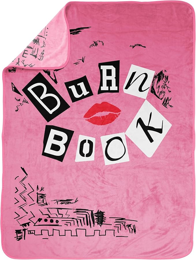 Mean Girls Burn Book Plush Throw Blanket for Girls - Measures 46" x 60" Soft Fleece Bedding - Super Soft Lightweight Pink Throw Blanket