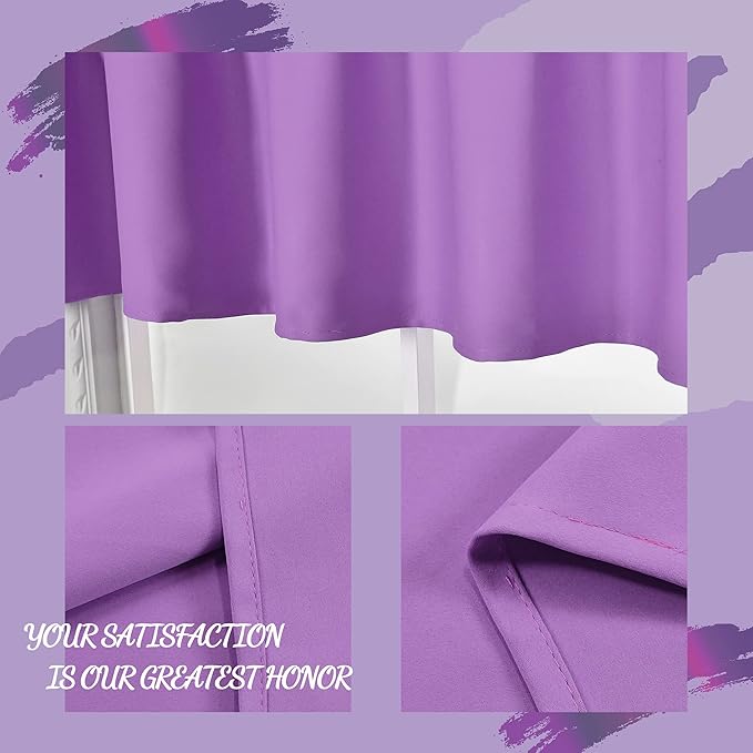 Light Purple Valance for Windows 60x18 Inch Solid Thermal Insulated Blackout Rod Pocket Kitchen Short Curtain Toppers Valance for Bathroom Living Room, Lilac Lavender