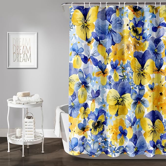 AILONEN Watercolor Flowers Shower Curtain,Purple and Yellow Flowers Theme Waterproof Fabric Shower Curtain for Girls Kids Teens, 48" W*72" H Patchwork Flower Shower Curtain Sets