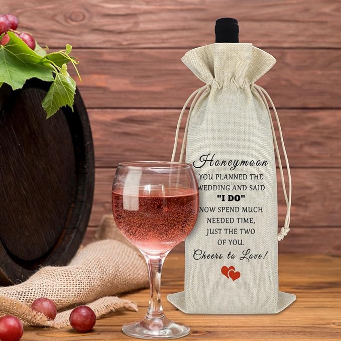 Wedding Gift Honeymoon Gift for Wife Husband Wine Bag Wedding Appreciation Gift for Wedding Planner Officiant Burlap Wine Wrap Bag Wedding Day Gift for Bride Groom Valentines Day Christmas Gift