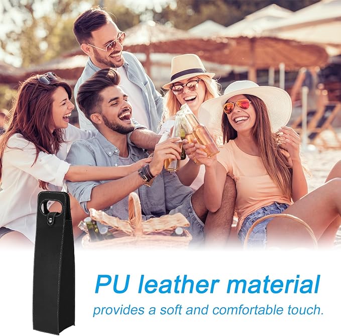 PATIKIL Wine Gift Bag, Wine Bag Reusable Leather Wine Tote Carrier for Wine Bottles Portable Champagne Gift Bags for Picnic Party Wedding, Black